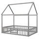 preview thumbnail 7 of 6, Gray Full Size Pine Wood House Bed with Fence, Door, and Solid Construction