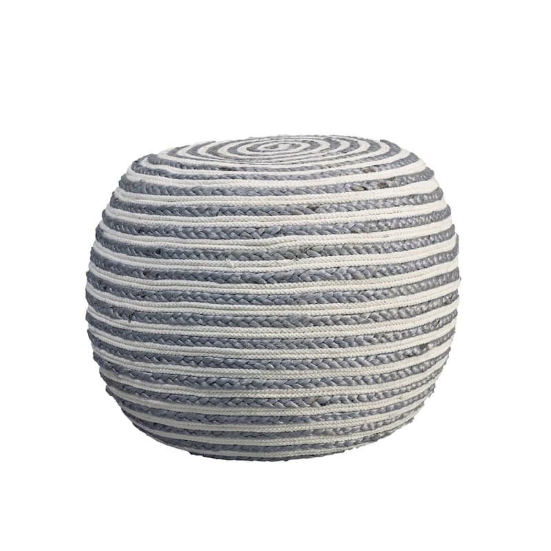 20" Gray and White Two Tone Hand Knitted Round Pouf Ottoman