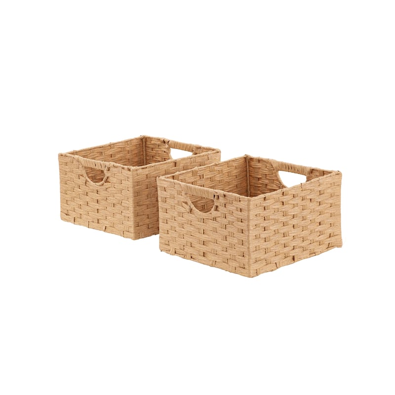 Seville Classics Foldable Handwoven Cube Storage Basket (2-Pack) - Tan