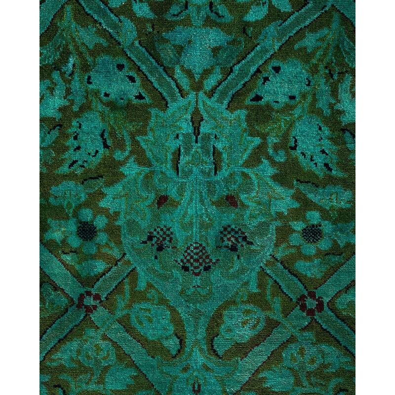 Overton Hand Knotted Wool Vintage Inspired Modern Contemporary Overdyed Green Area Rug - 9' 10" x 14' 0"
