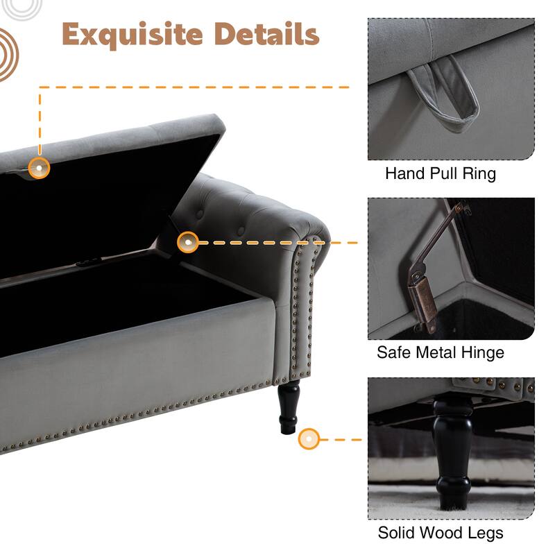 67" Velvet or PU Tufted Storage Bench for Bedroom End of Bed with Roll Arms