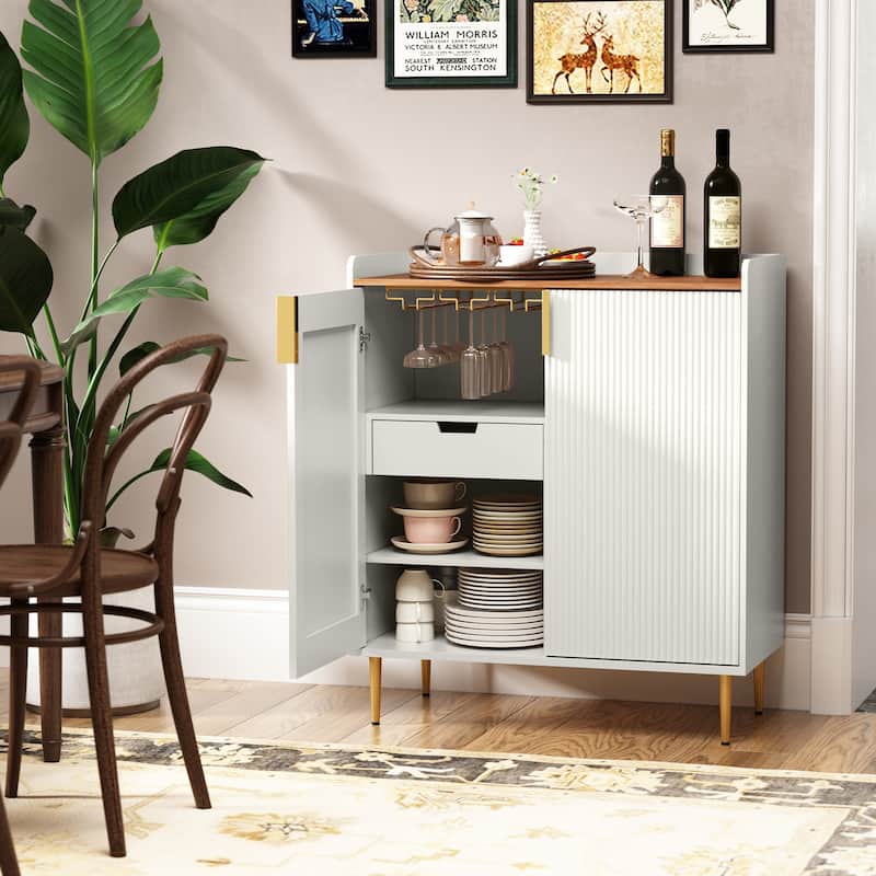 31.6'' Modern Coffee Bar Cabinet with Wine Racks and Storage Drawer - White