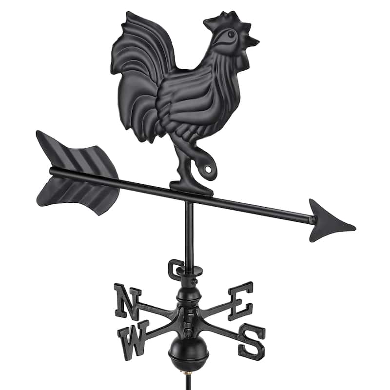 Modern Farmhouse-Inspired Rooster Cottage / Shed Size Weathervane 802KR w/Roof Mount - Black Finish by Good Directions