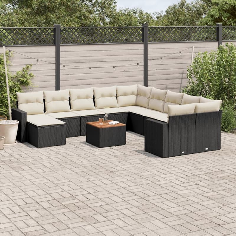 vidaXL Patio Sofa Set with Cushions Outdoor Furniture 14 Piece Poly Rattan - 24.4 x 24.4 x 27.2