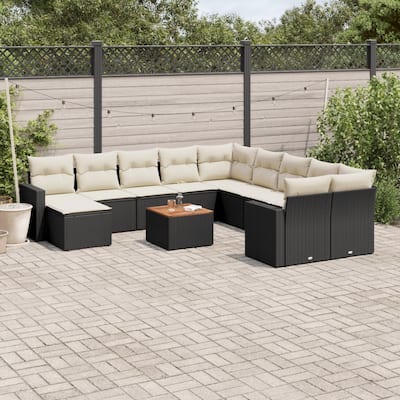 vidaXL Patio Sofa Set with Cushions Outdoor Furniture 14 Piece Poly Rattan - 24.4 x 24.4 x 27.2
