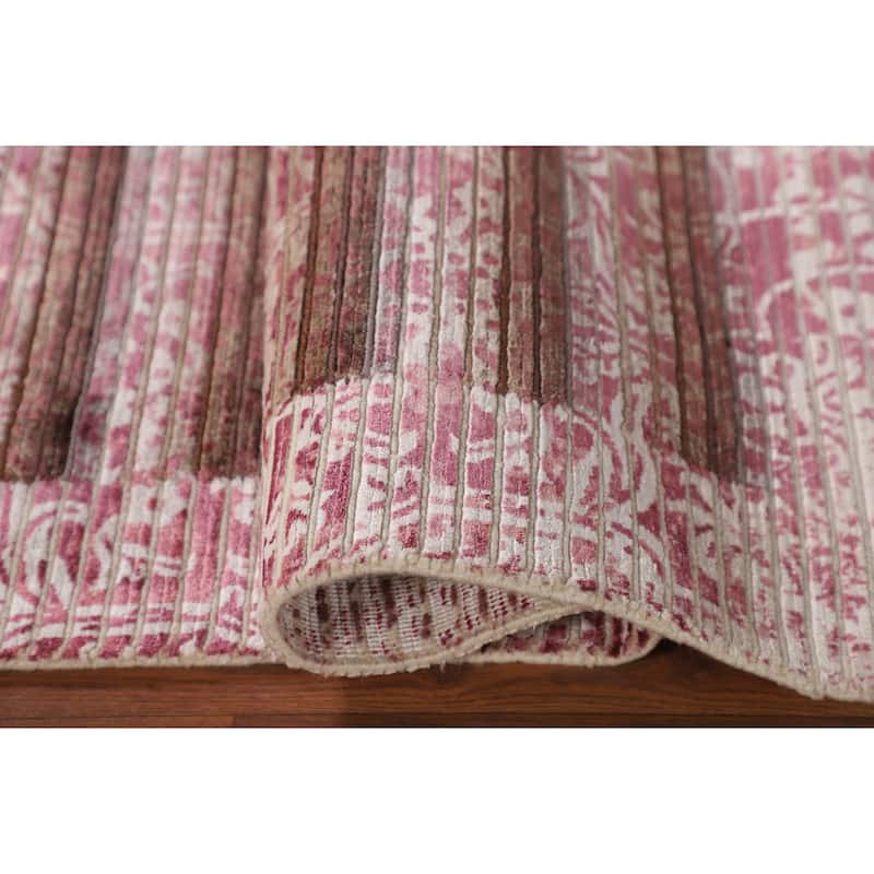 Striped Pink Abstract Modern Accent Rug Handmade Wool Carpet - 2'7"x 4'9"