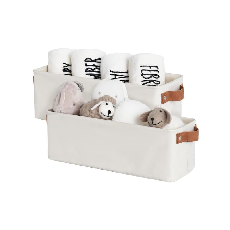 2-Pack Narrow Fabric Storage Bins, Small Basket for Closet and Shelves - 15"L x 6"W x 5"H - Beige