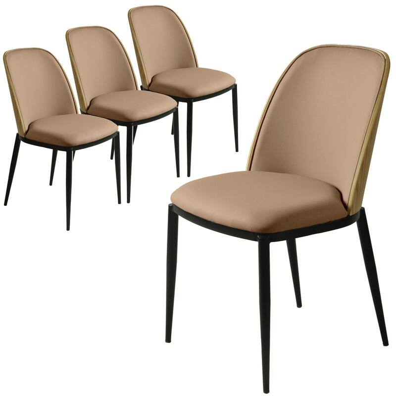 Dining Chair with Upholstered Seat Side Chair with MDF Wood Frame in Steel Set of 4 - Natural Wood/Brown