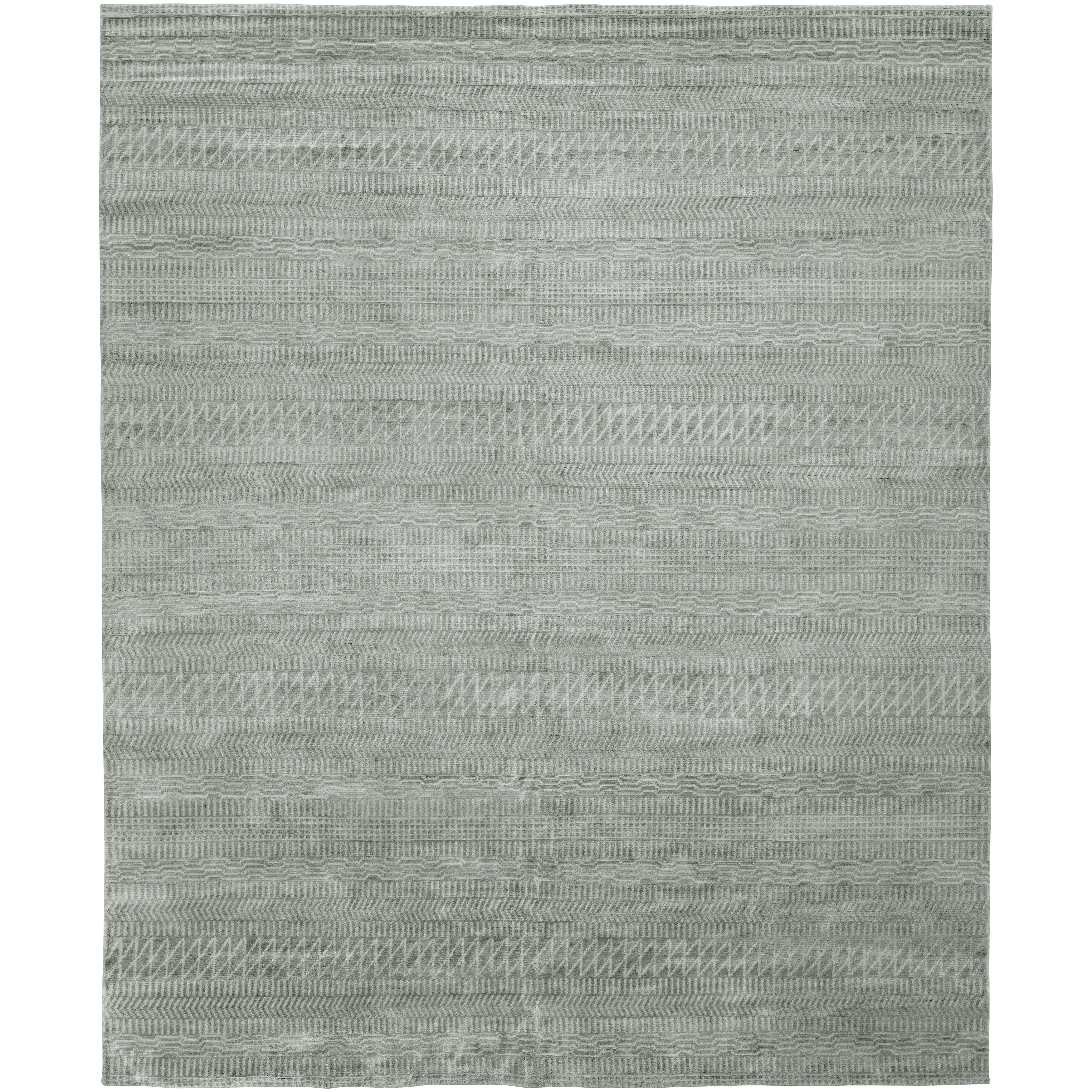 KALATY Modern Blue Hand-Knotted Wool & Viscose Area Rug