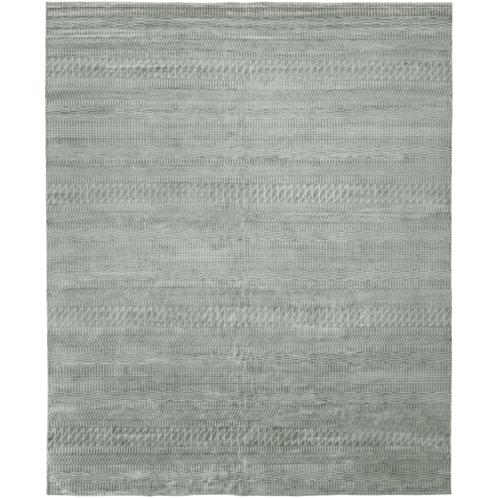 Modern Blue Hand-Knotted Wool & Viscose Area Rug