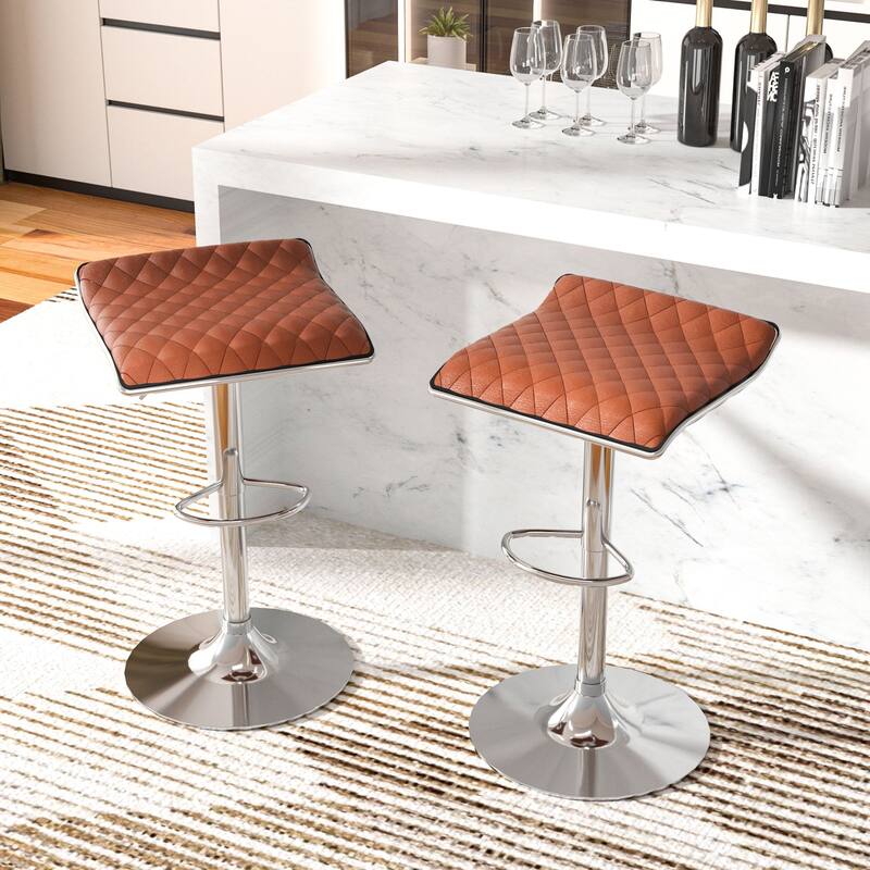 VECELO Barstools Adjustable Height Faux Leather Backless Modern Swivel Bar Stools (Set of 2)-Five colors