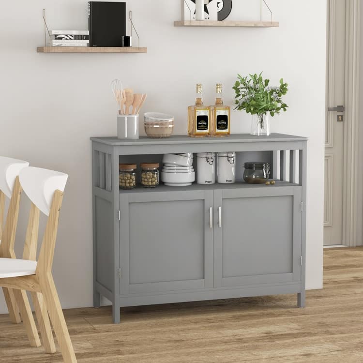 Kitchen Buffet Server Sideboard Storage Cabinet with 2 Doors and Shelf - 40" x 16" x 34" (L x W x H)