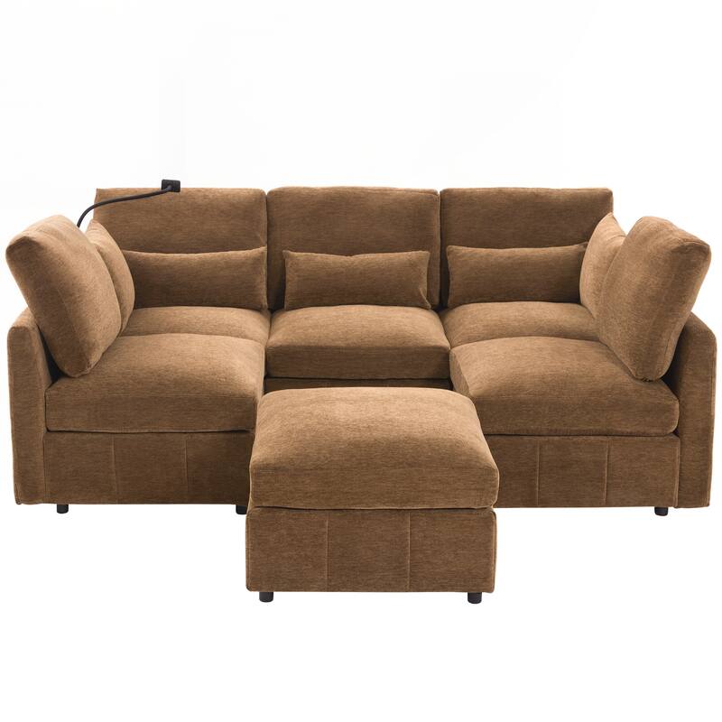 Modern Sectional Sofa Modular Sofa 85.4" U-shaped Sofa Couch Sofa Bed L-shaped Sofa with a Movable Ottoman