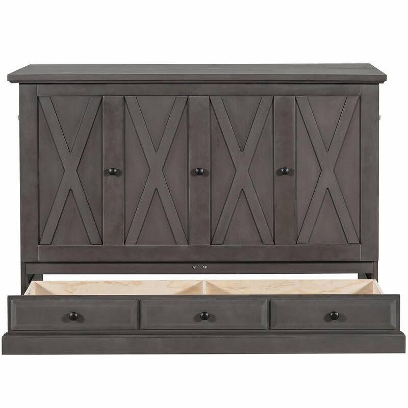 Solid Pine Murphy Bed Chest - Cube Cabinet Bed with Charging Station and Large Storage Drawer