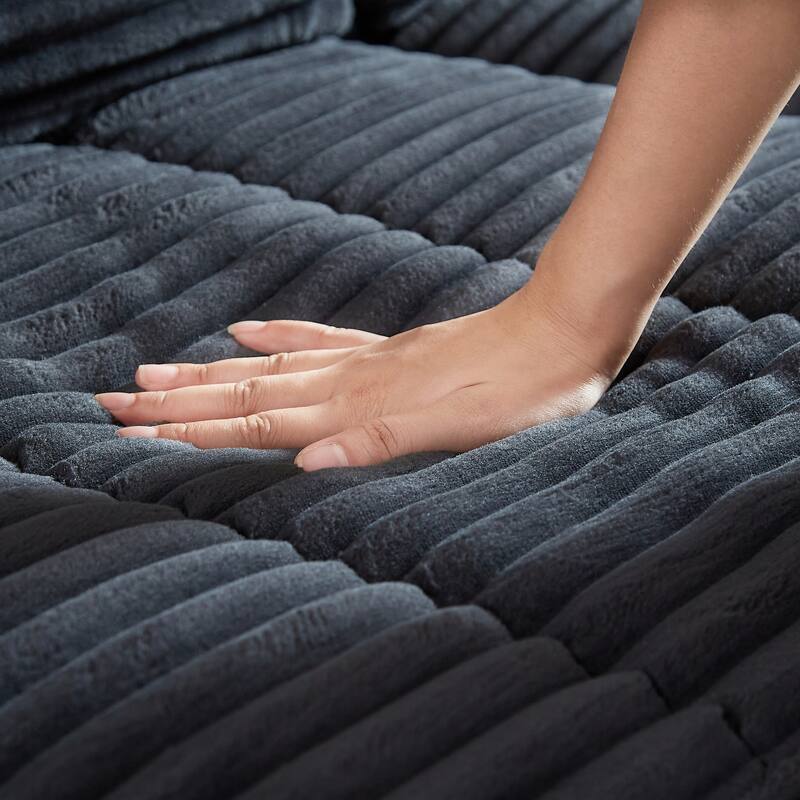 122.5" Corduroy U-Shaped Sectional Sofa with Ottomans & Pillows