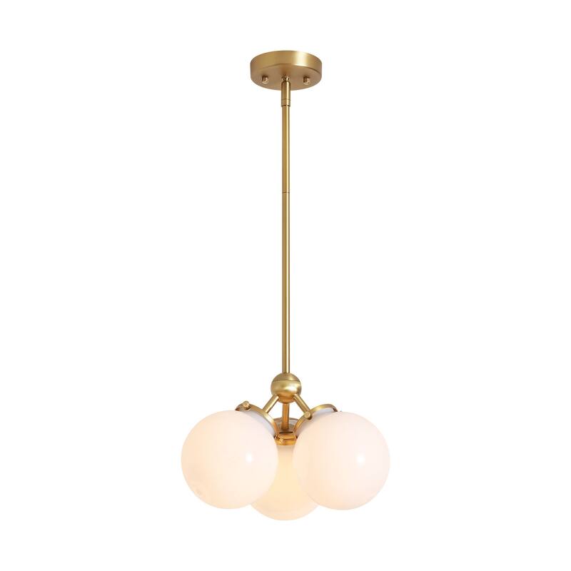 3-Light 14.2" W Mid-Century Modern Brushed Gold Chandelier with Opal Glass Bubble Globe Shades for Living Room, Bedroom