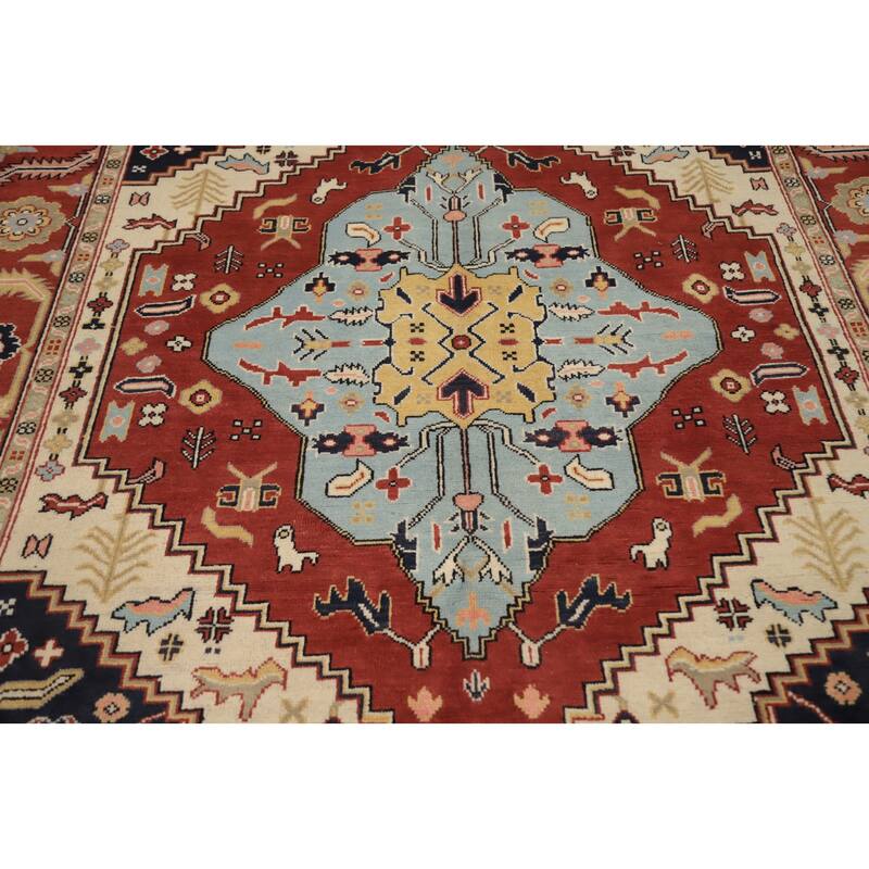 Hand Knotted Oriental 100% Wool Carpet Traditional Medallion Oranges & Rust Heriz (serapi) Area Rug - 9' 1'' X 6' 4''