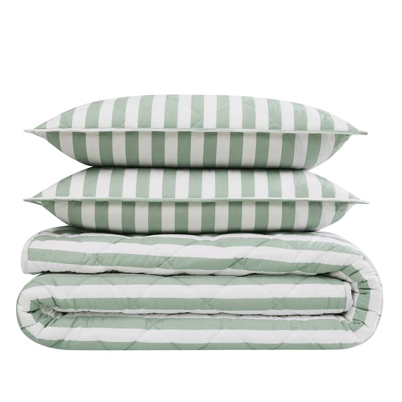 Brooklyn Loom Levi Stripe 3 Piece Quilt Set - Twin - Twin XL - White/Sage Green