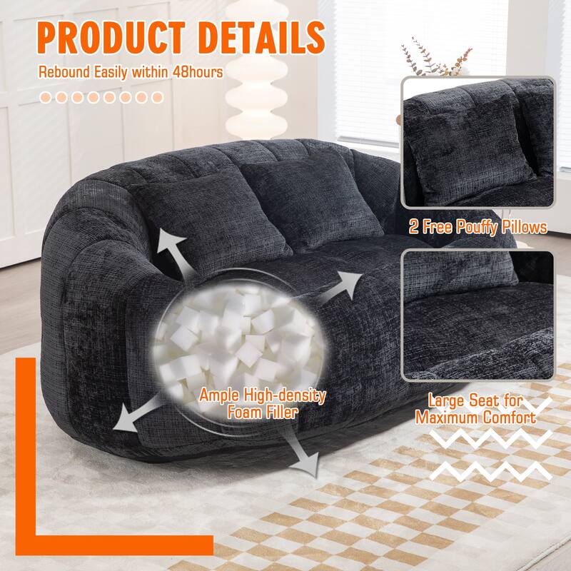 HOMEFUN Chenille Upholstered Durable Comfort Lounger High Back Bean Bag Loveseat Sofa