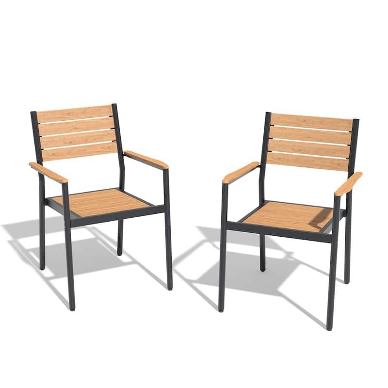 VredHom Outdoor Patio Aluminum Stackable Dining Chairs with Armrest - Brown-2PC