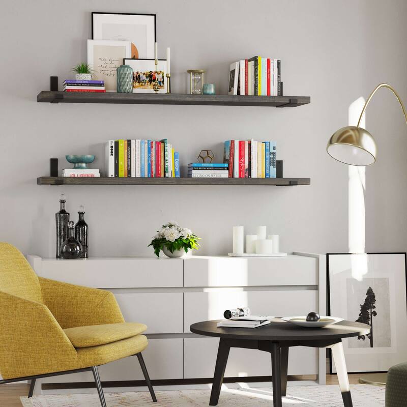 Wallniture Forte Wood Board 60" Long, 11.25'' Deep, 1.5" Thick, Wood Floating Shelf for Wall with Heavy Duty Metal Brackets, 1pc