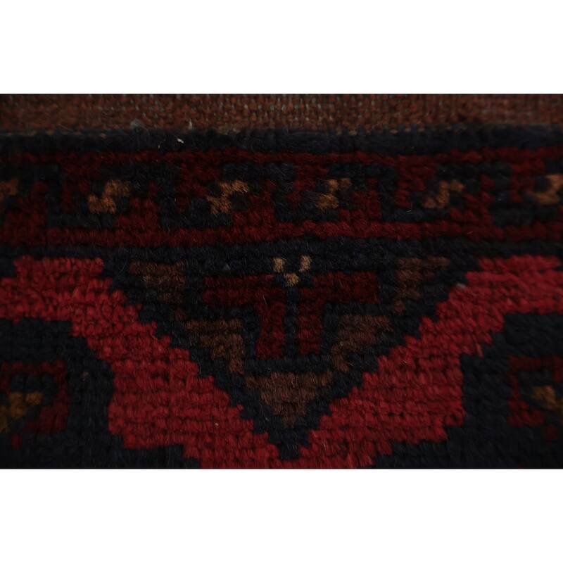 Hand Knotted Oriental 100% Wool Carpet Traditional Geometric Red Balouch Area Rug - 2' 1'' X 1' 6''