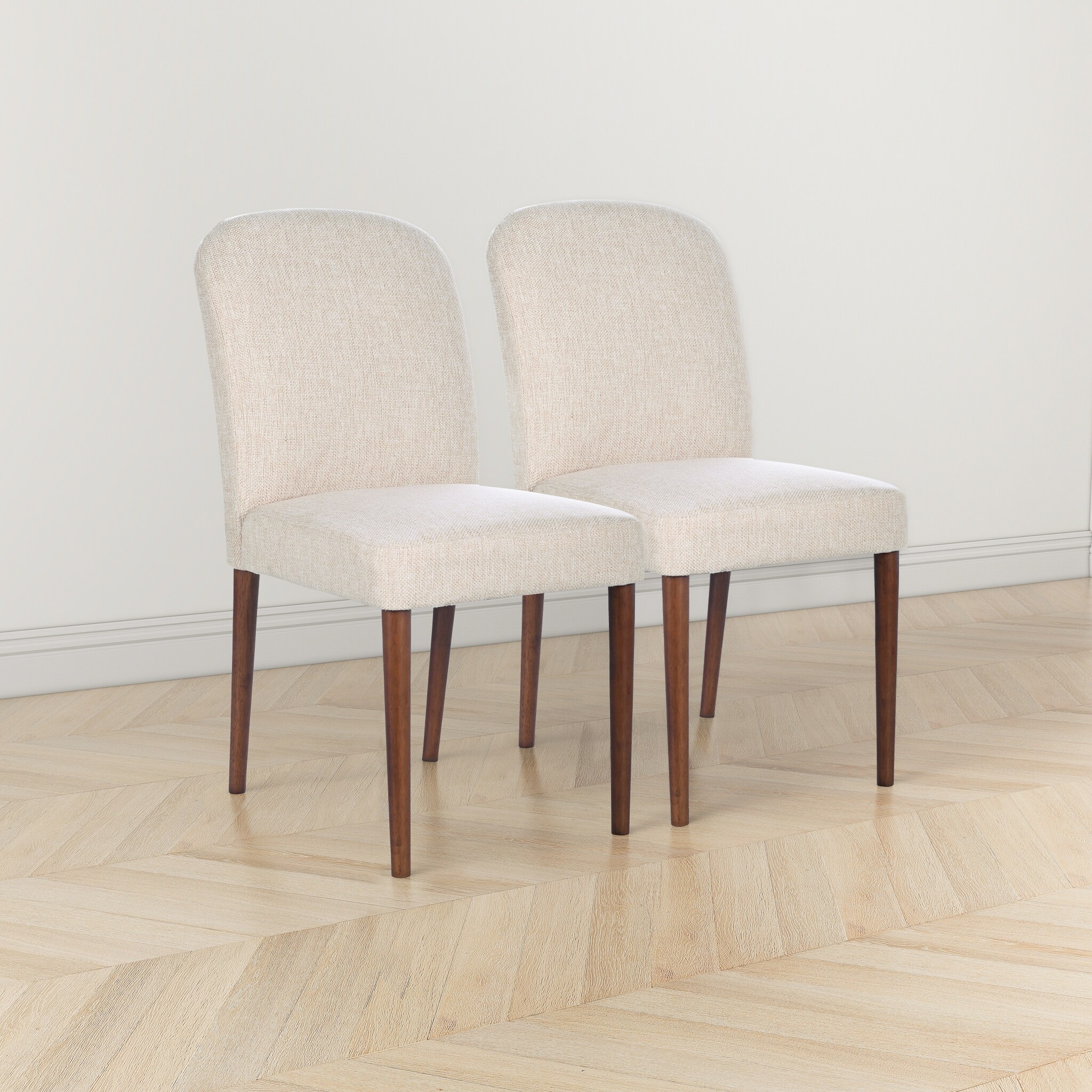 Mizu Solid Wood Japandi Style Linen Dining Chair (Set of 2) - On