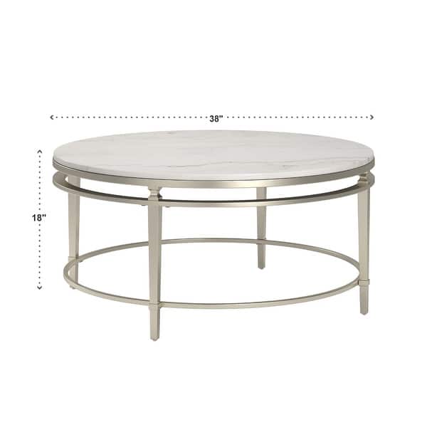 dimension image slide 0 of 2, Egan Champagne Silver Finish Marble Top Table by iNSPIRE Q Modern