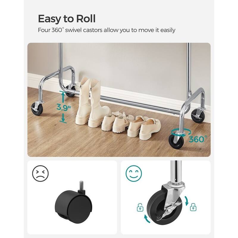 Rolling Clothes Rack with Sturdy Steel Tubes and Extra Load Capacity 2 Lockable Casters - 43.3" x 17.7" x 63"