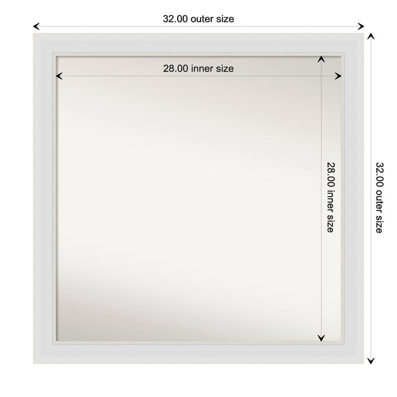Flair Soft White Narrow Framed Non-Beveled Custom Wall Mirror, Bathroom Vanity Mirror - Outer Size: 32 x 32