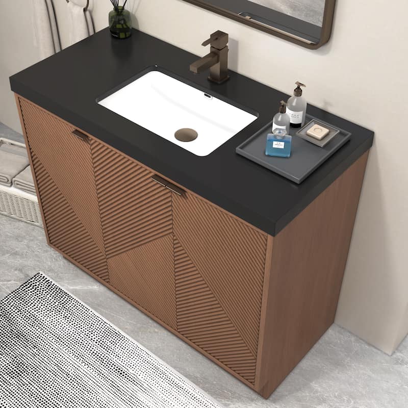 Milano 42" Freestanding (R) Bathroom Vanity with Black Acrylic Sink