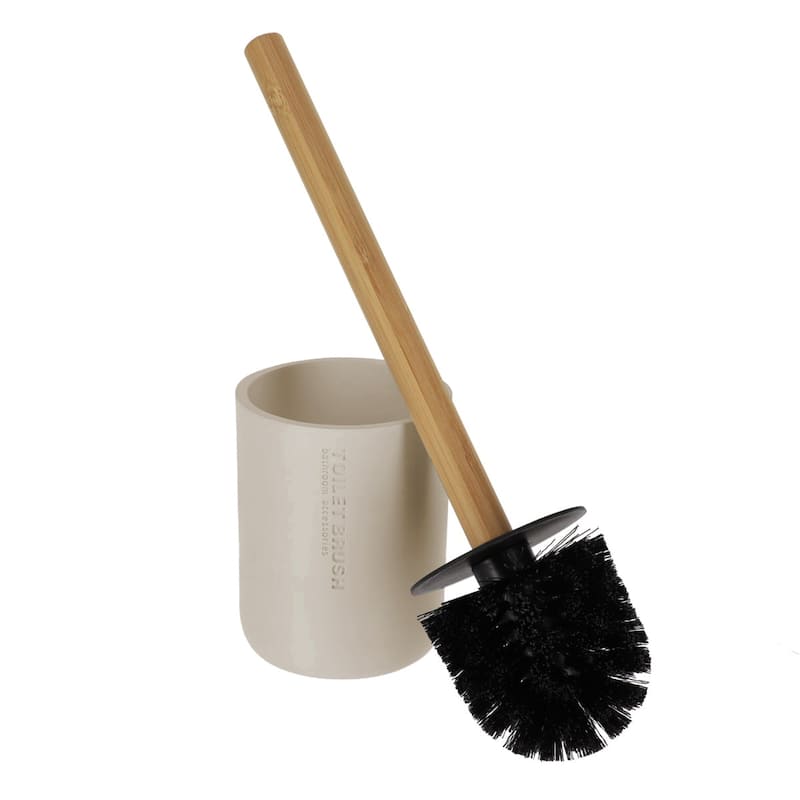 Chic Matte Toilet Brush Holder Set with Natural Bamboo Handle - 4 L x 4 W x 14.8 H