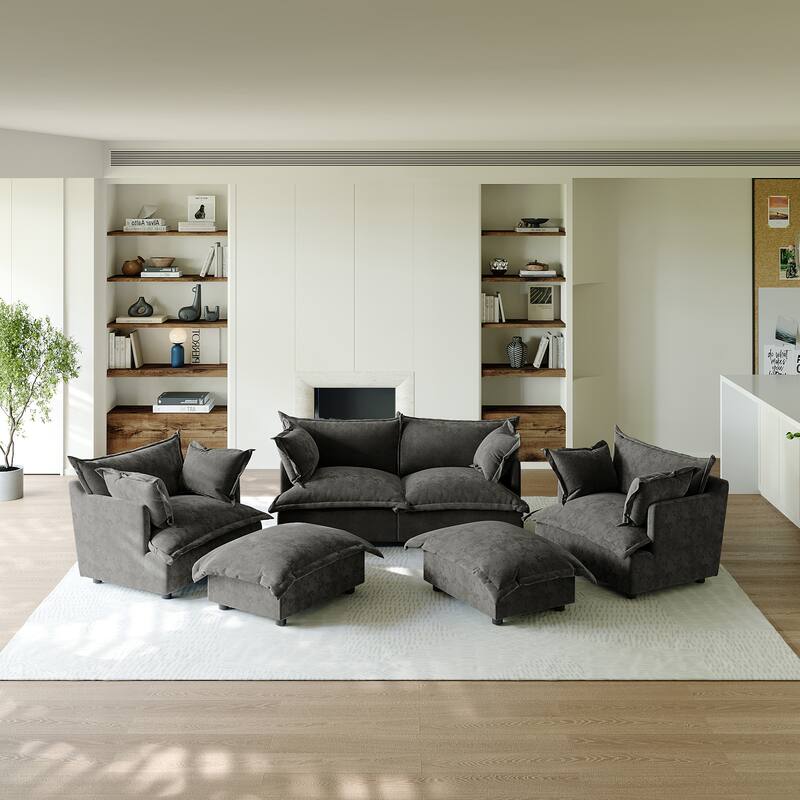 6 Piece Oversized Chenille Comfy Cloud Modular Sectional Sofa Set