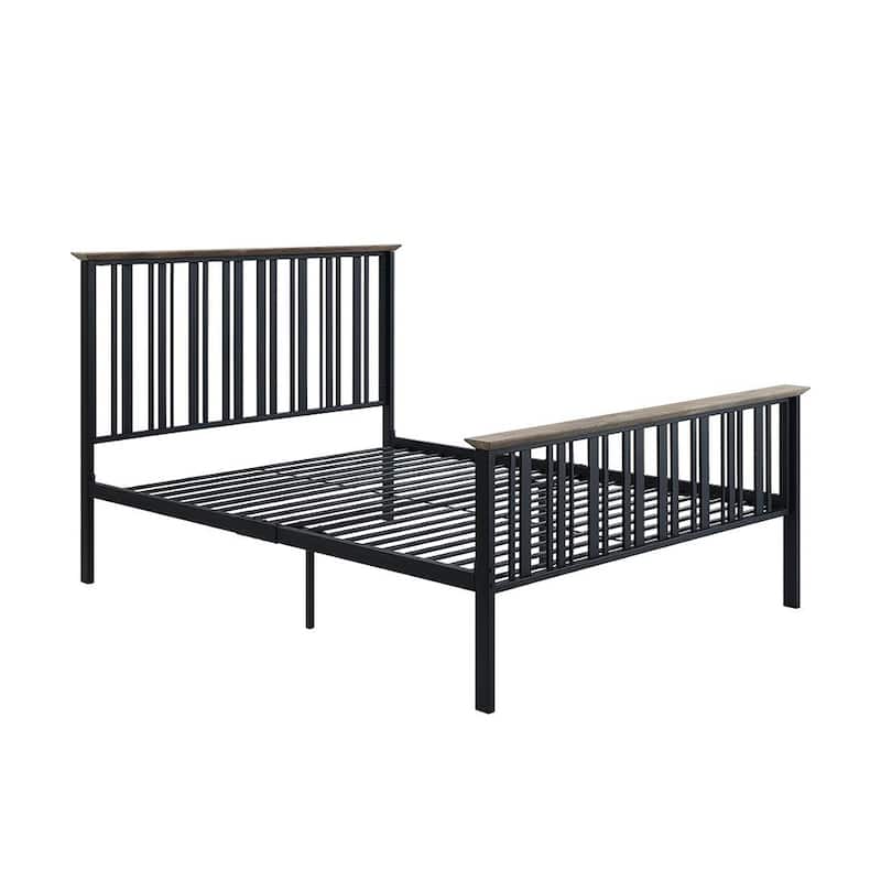 Metal Size Bed in Antique Oak and Black Finish - Full