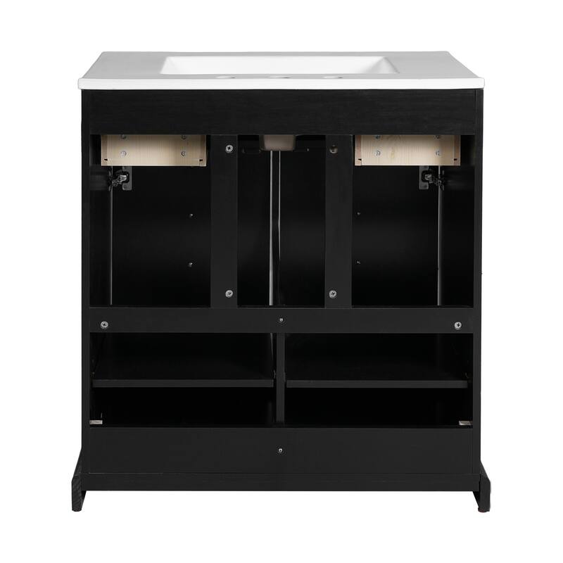 30'' Solid Wood Bathroom Vanity with Ceramic Sink Combo, Freestanding Vanity Set with 2 Drawers& Soft Closing Doors, Black