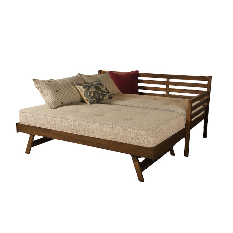 Somette Boho Daybed and Pop Up Bed in Rustic Walnut with Mattresses