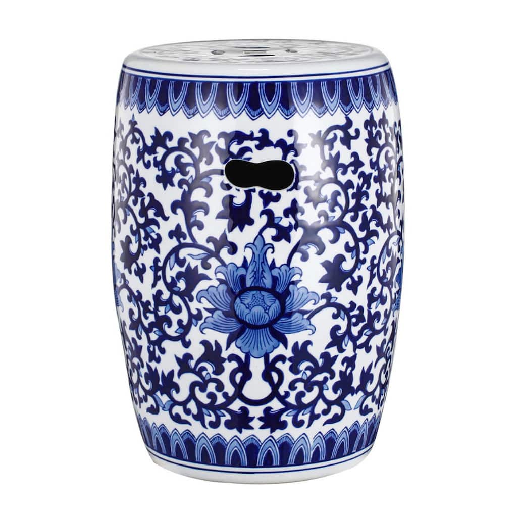 Floral Porcelain Garden Stool - 11.25" - Blue and White