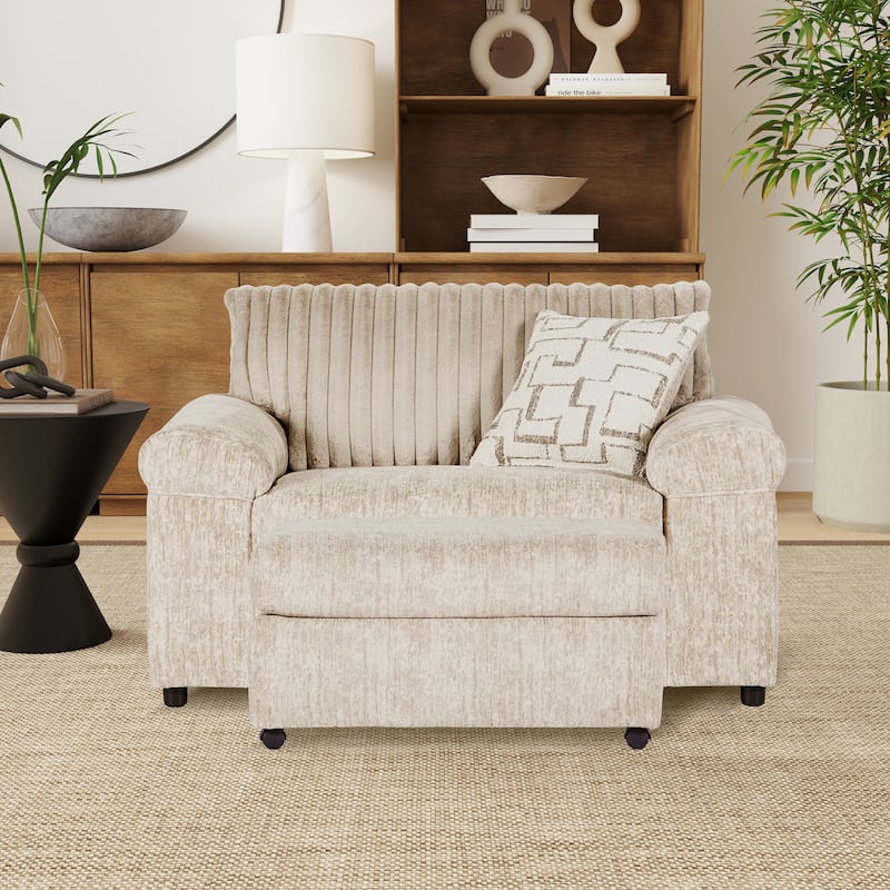 Roundhill Furniture Nason Wide Wale Corduroy Cuddle Chair and Ottoman Set - Parchment