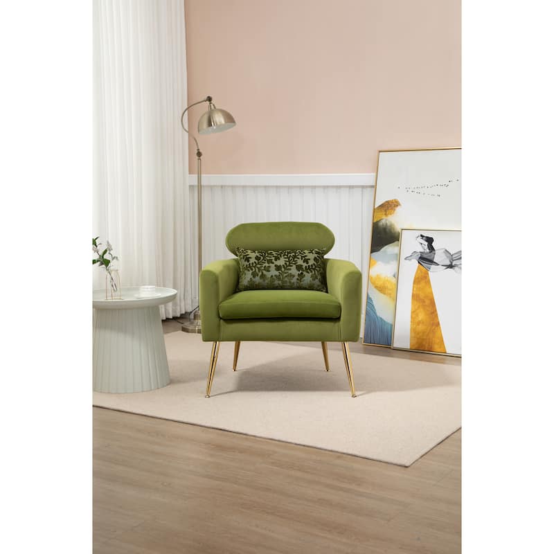 Velvet Upholstered Accent Chair With A Pillow