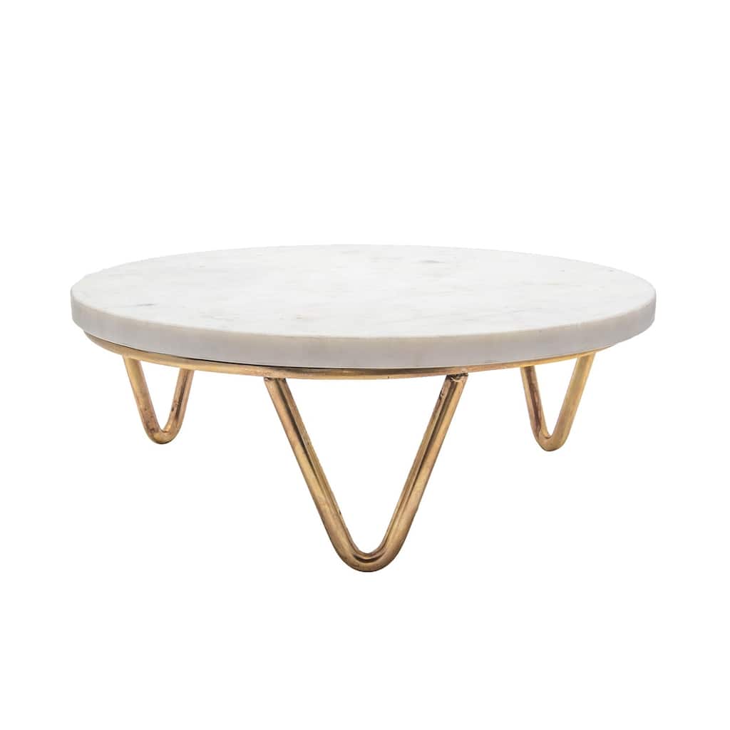 Lg. Marble & Brass V-Base Trivet/Cake Plate 13"Dia -ST