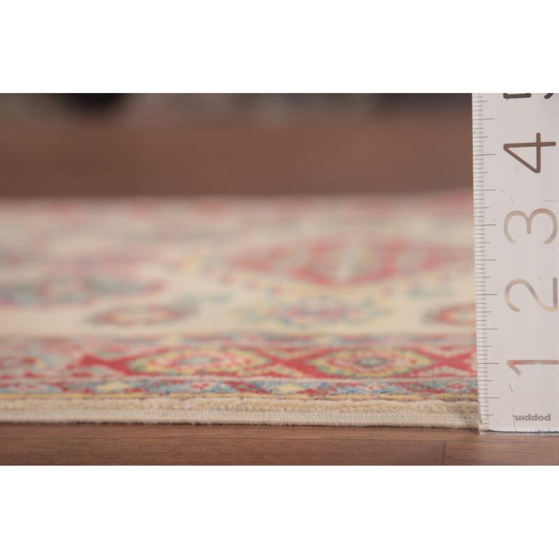 Geometric Kazak Oriental Foyer Rug Hand-Knotted Wool Carpet - 2'9" x 3'10"