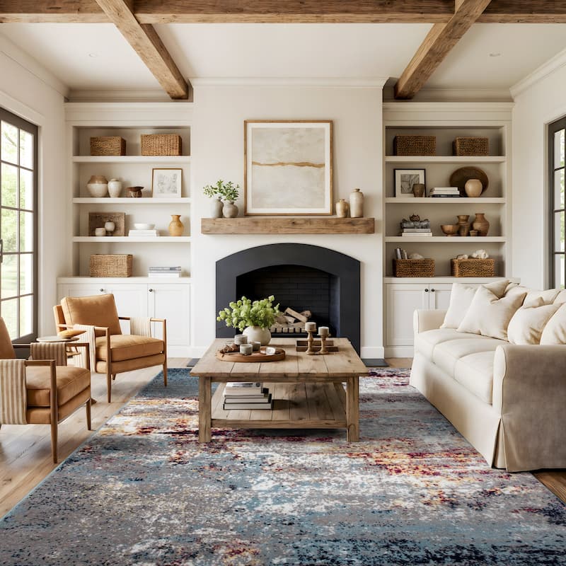 World Rug Gallery Distressed Abstract Watercolor Area Rug - 7'10" x 10' - Multi