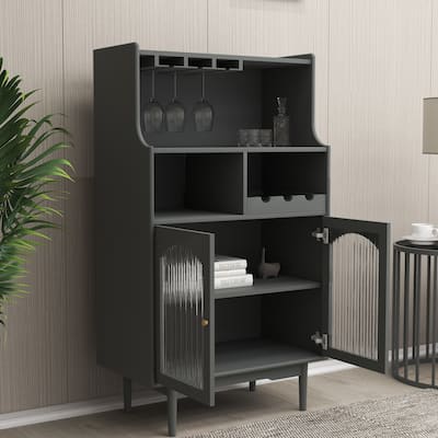 Living Room Wine Cabinet With Removable Rack And Wine Glass Rack,One Cabinet With Glass Doors