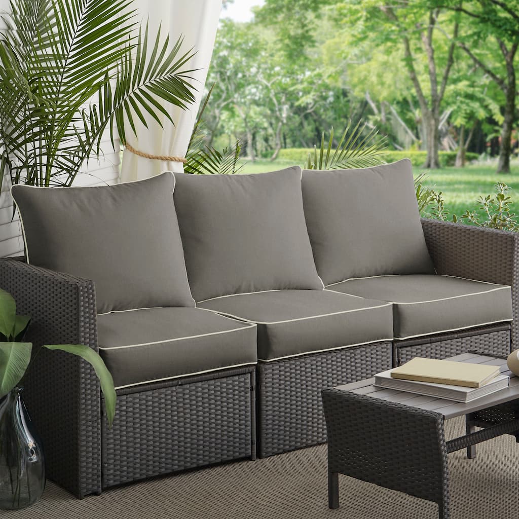 Beckworth Sunbrella Charcoal and Canvas Indoor/Outdoor Corded Pillow and Cushion Sofa Set