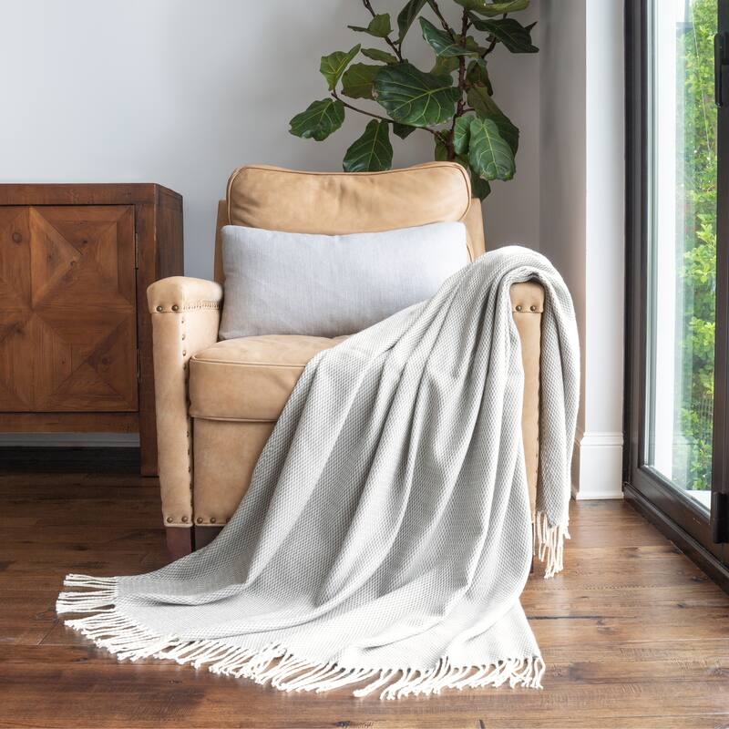 Becky Cameron Throw Blanket Herringbone with Fringed Edges