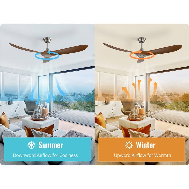 52''/60" Large Ceiling Fan without Lights, Remote Control and Reversible Motor Included, Smart Optinal
