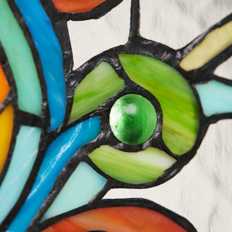 River of Goods Fleur De Lis Stained Glass Pub Window Panel - 30"L x 0.25"W x 14"H