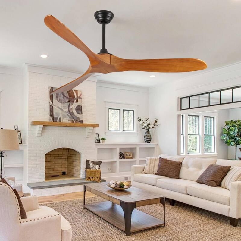 60 Inch wood Ceiling Fan No Light Without Lights for Patios Bedroom Living Room Indoor Outside Reversible ETL DC Motor