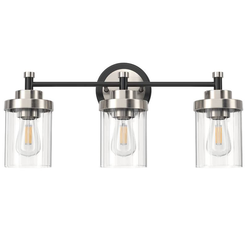 Modern Dimmable Vanity Light with Clear Ribbed Glass Shades E26 Sockets