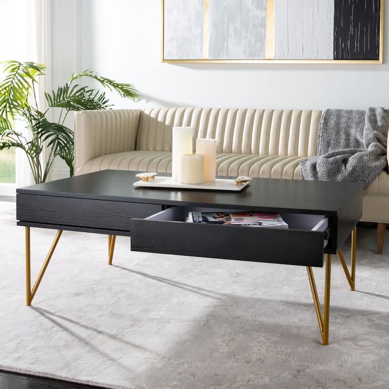 SAFAVIEH Sofica Pine 2-Drawer Coffee Table - 43Wx26Dx17H - Black